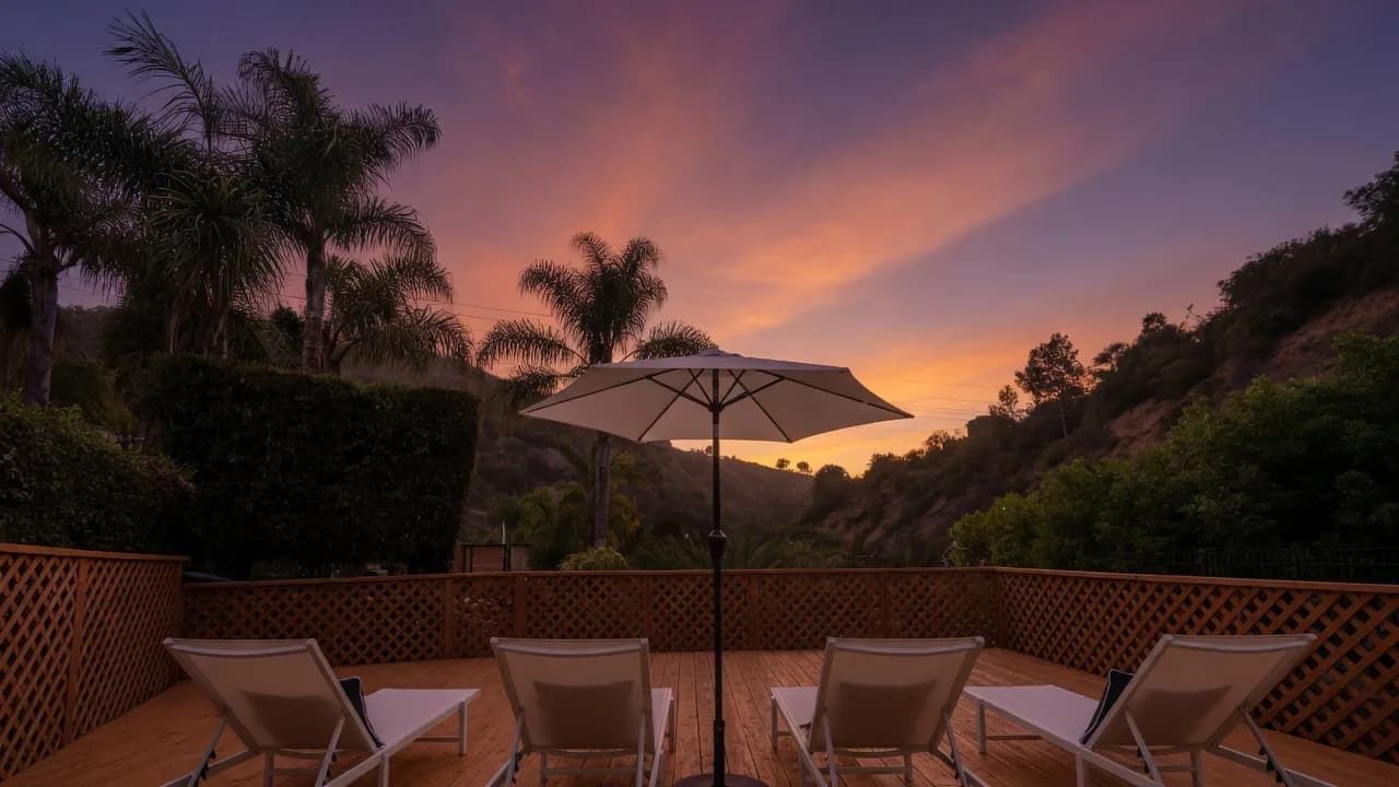 Looking from the Truth House deck into Laguna Canyon at dusk.