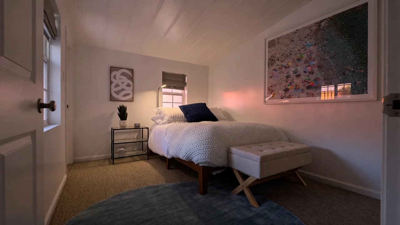 Looking into a bedroom at The Truth House.